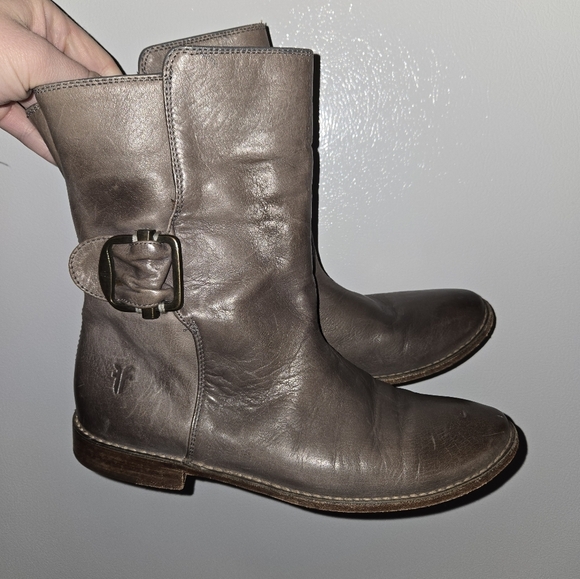 Frye Gray Brown Leather Combat Boots - Picture 1 of 9
